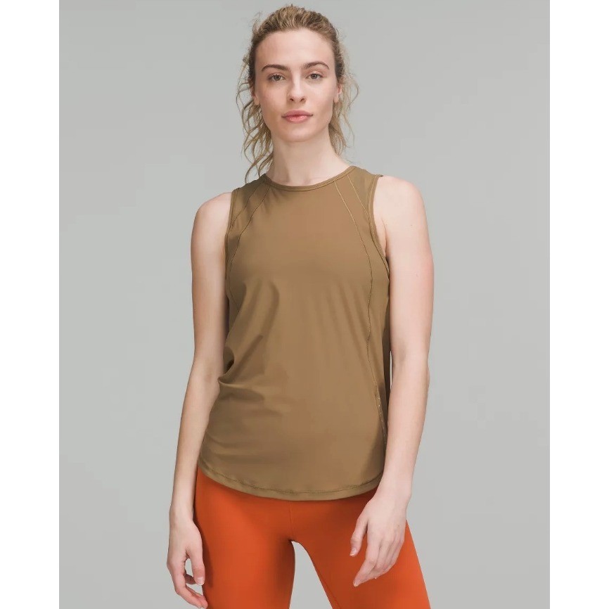 Lululemon Sculpt Tank Top Olive Mesh Back Cutout Reflective Size 4 Running Gym