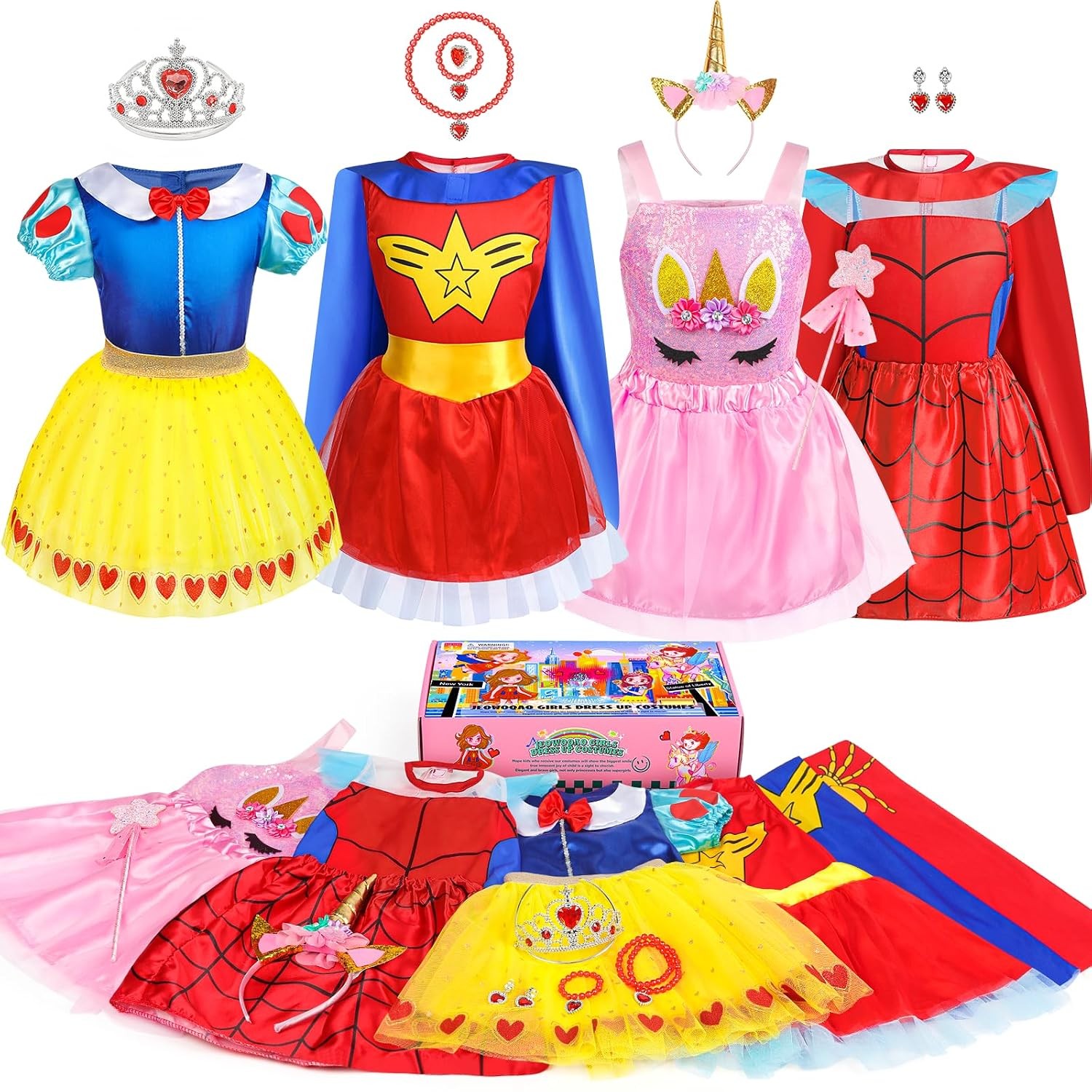 Girls Princess Dress Up Costume, Pretend Play Dress-Up Clothes for Little Girls