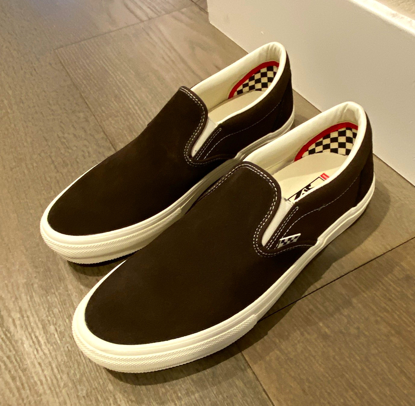 VANS PopCush Cushioned Canvas Slip-On Shoes Brown/White Rubber Sole Men