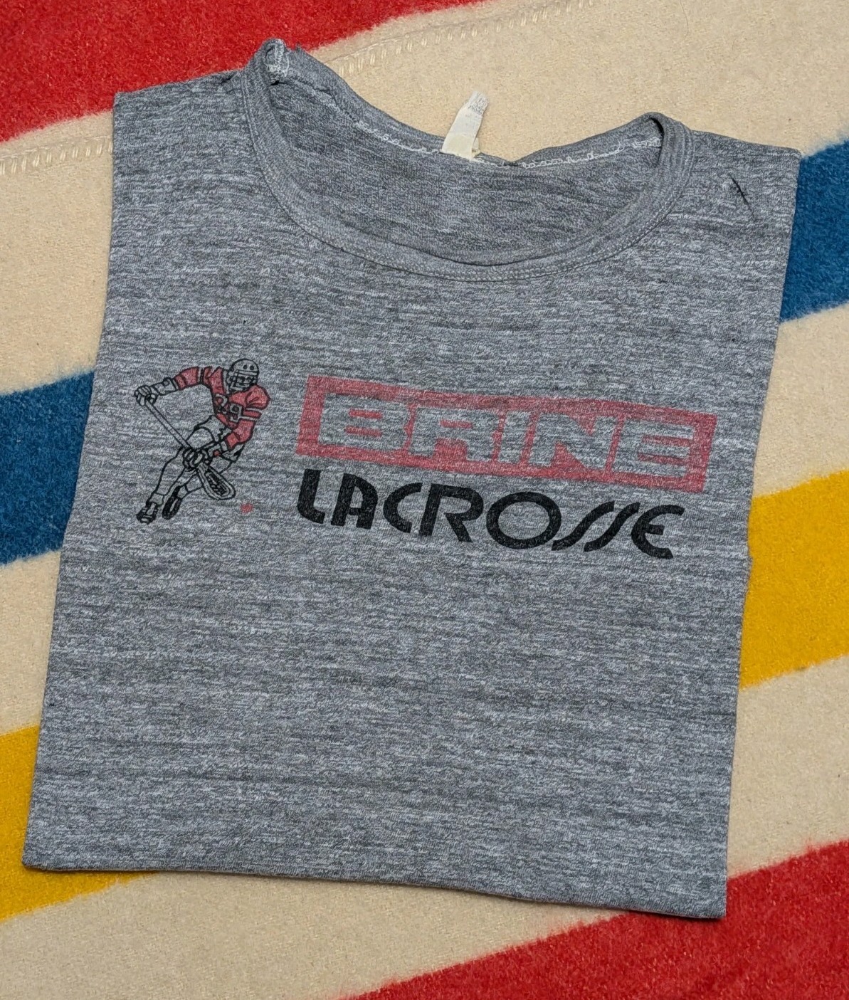 VTG 60s Russell Athletic Brine Lacrosse Rayon Blend Distressed Promo T-Shirt L