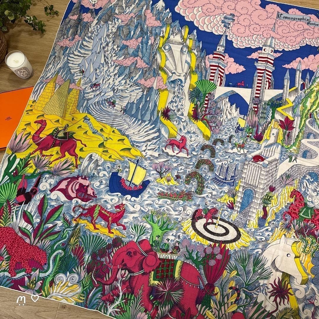HERMES Cosmographia Carre 140 Geant Cashmere-Silk Shawl Scarf