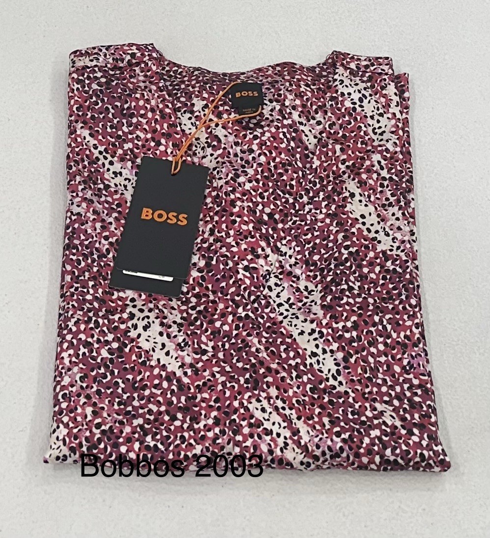 Hugo Boss Women\'s Baria V-Neck Long-Sleeve Blouse, Overflow (Pink), Size XS