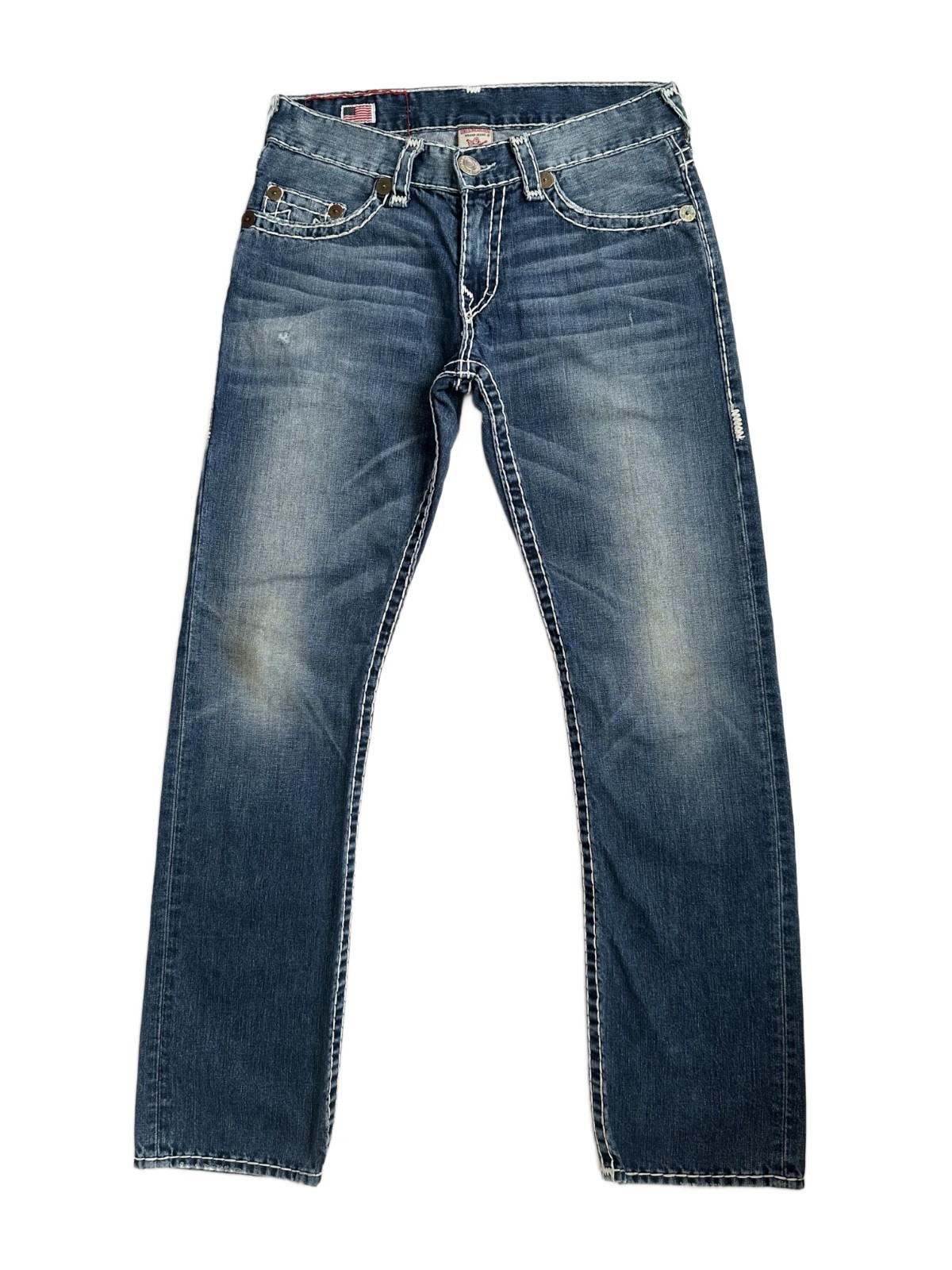 True Religion Bobby Super T Men\'s Jeans Size 31 Blue Straight Thick Stitch