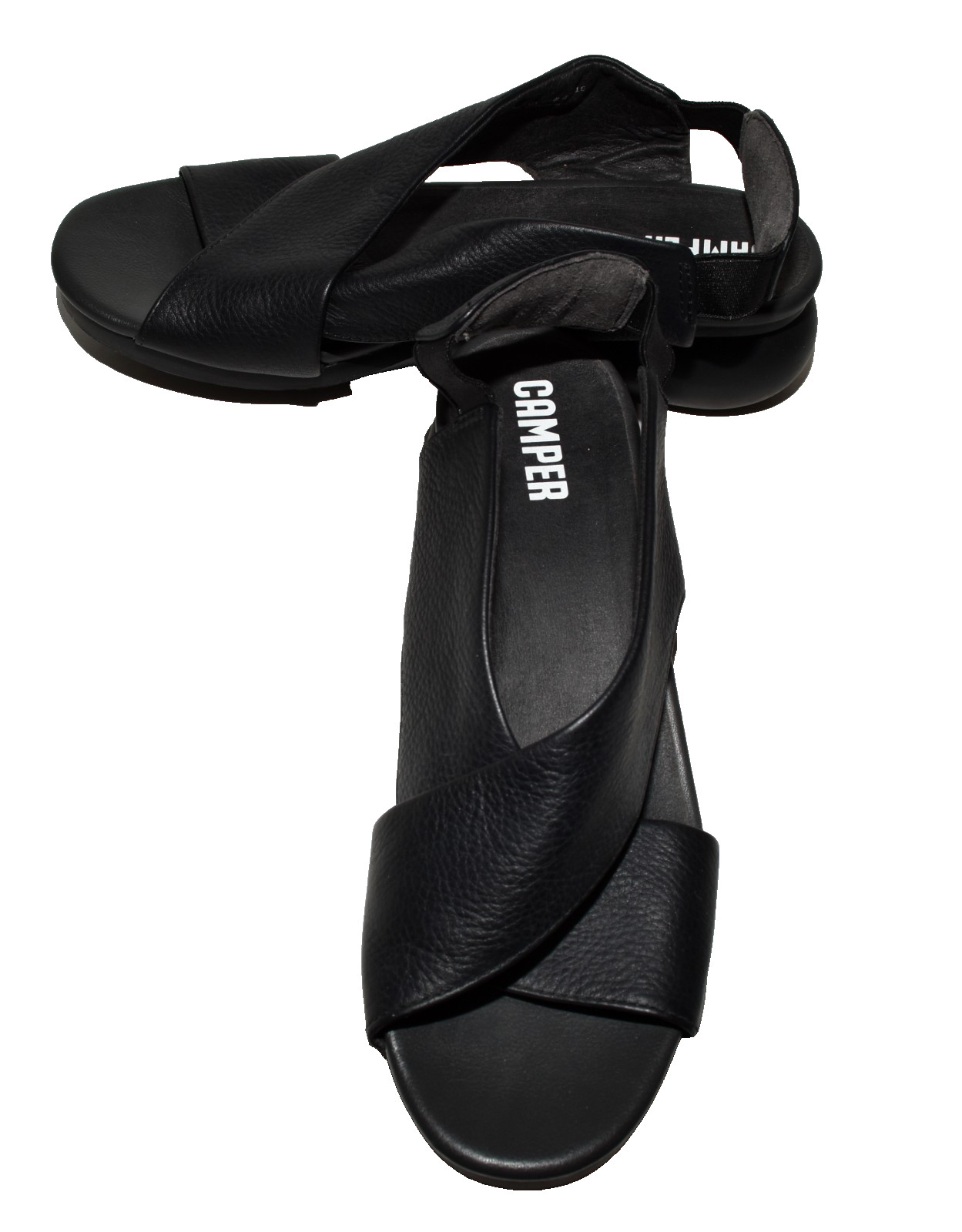 Camper Black Pebbled Leather Wedge Heel Slingback Sandals Er Size 39 US 8.5 NWOB