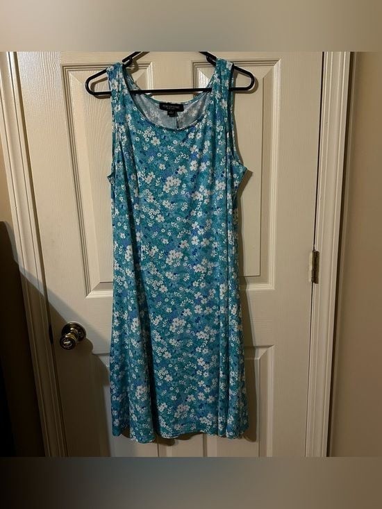 Perceptions Teal Floral Sleeveless A-Line Dress