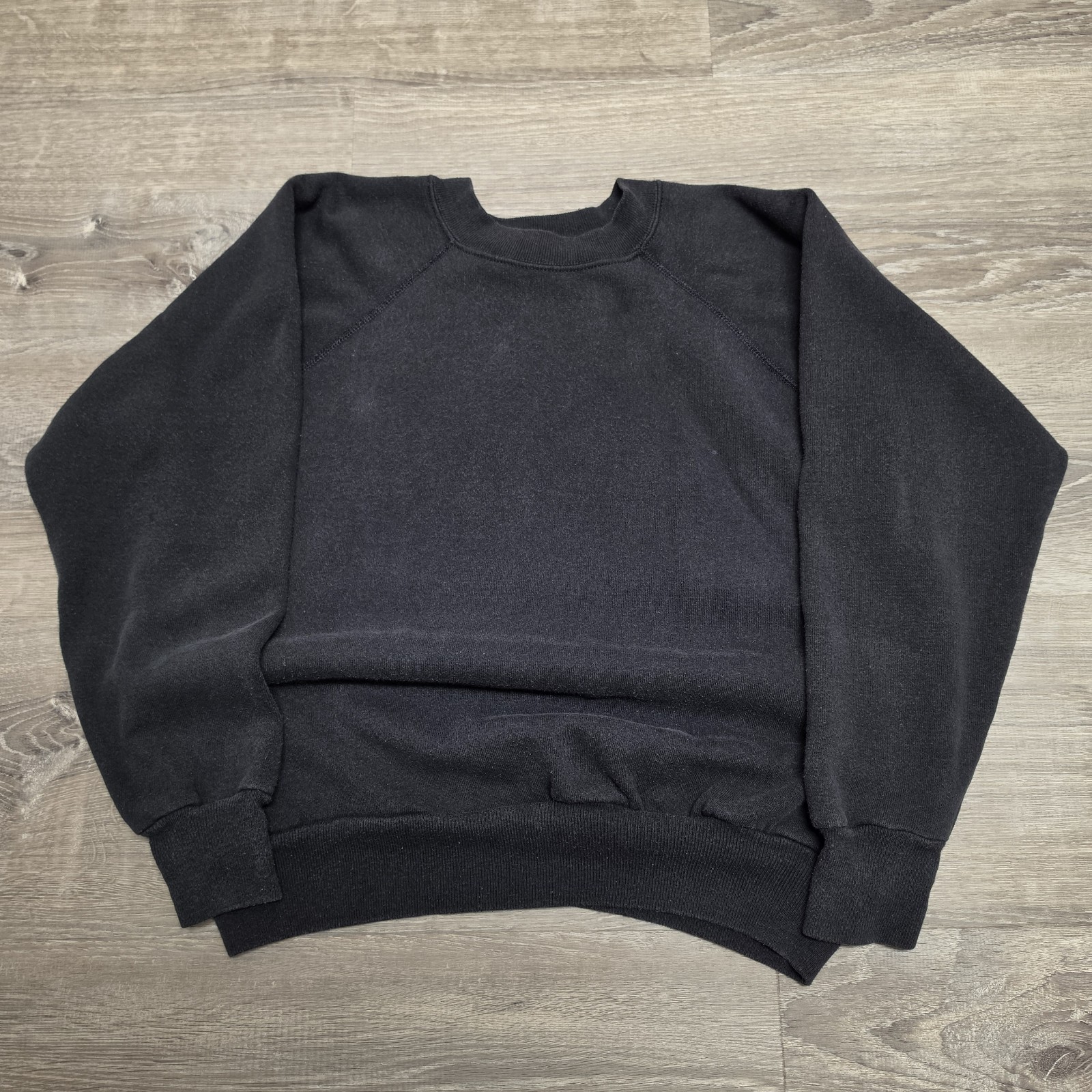 Vintage Pannill Sweatshirt Large Faded Black Blank Raglan Crewneck Made USA