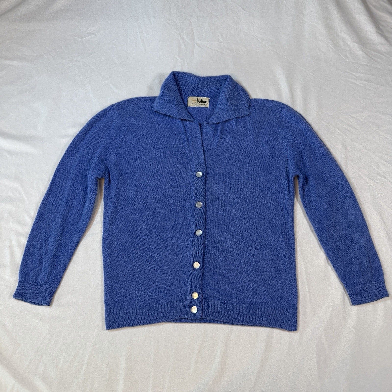 Vintage 100% Cashmere Dalton Cardigan Sweater Preppy Rockabilly 50s 60s Blue