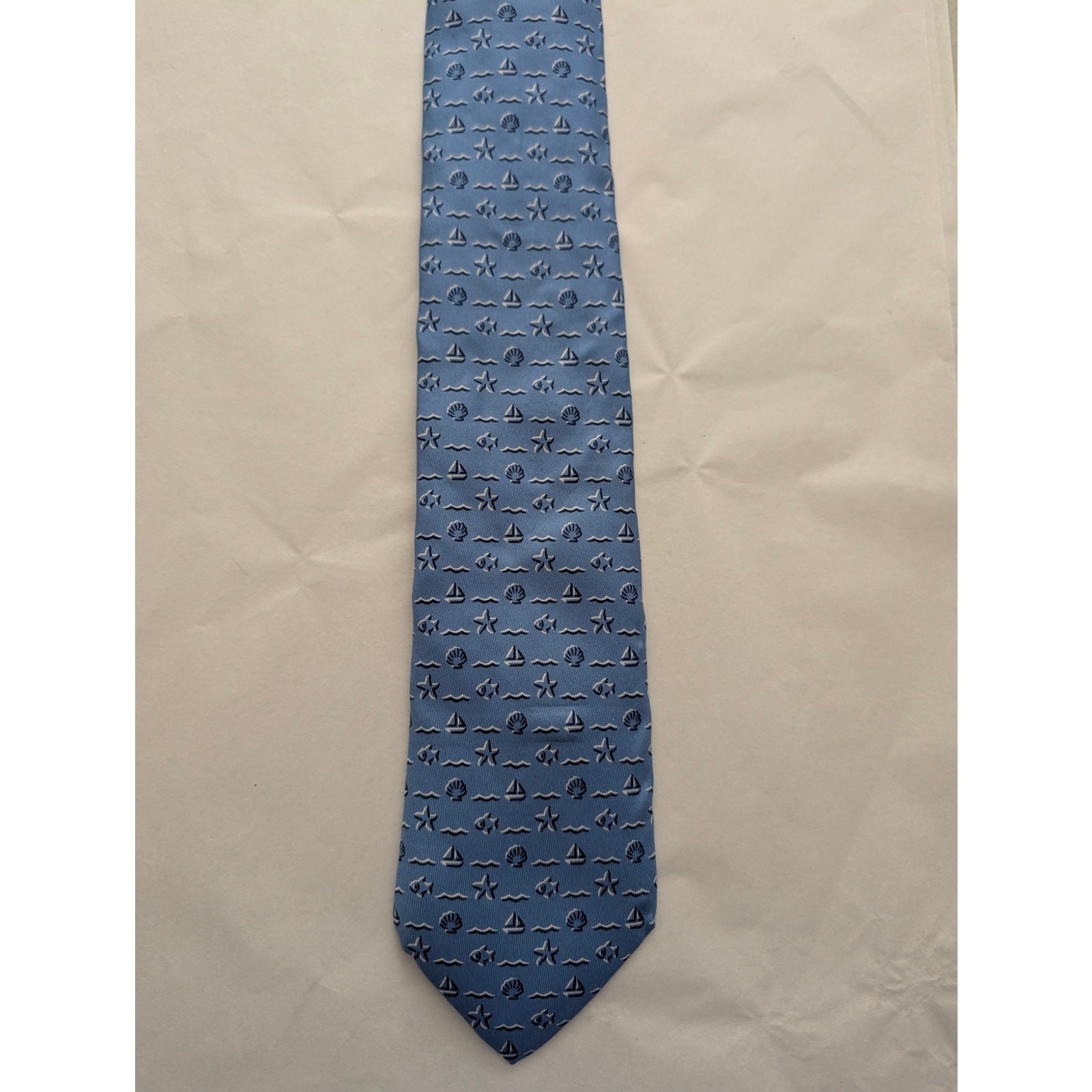 Vintage Hermès 100% Silk Men's Blue Tie With Sea Items