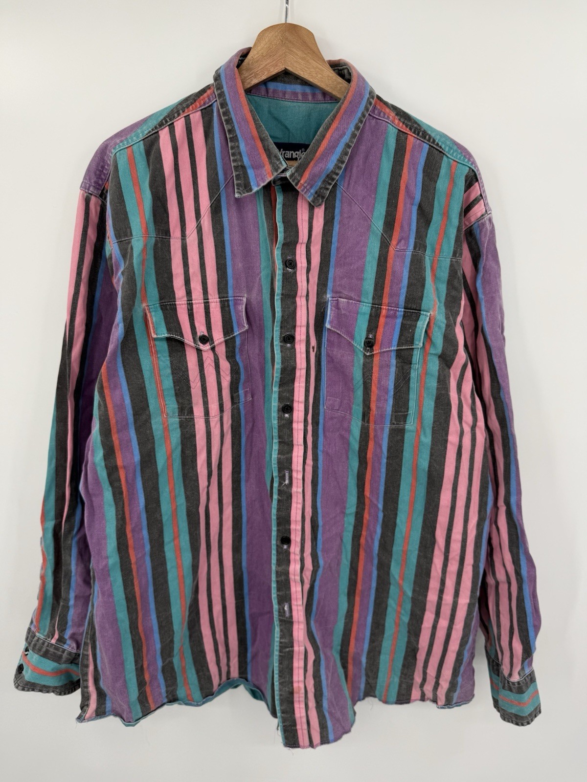 Vintage 90s Wrangler Brushpopper Shirt Mens XL Western Rodeo Cowboy Striped