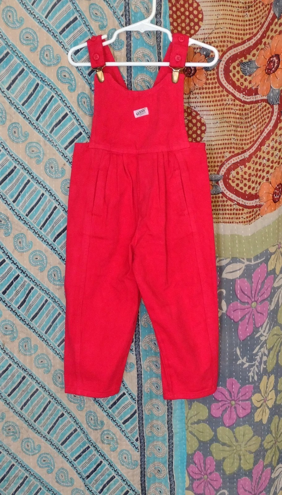Vintage GUESS Girls Toddler Red Overalls deadstock NWT\'s USA 3Years Cotton Denim