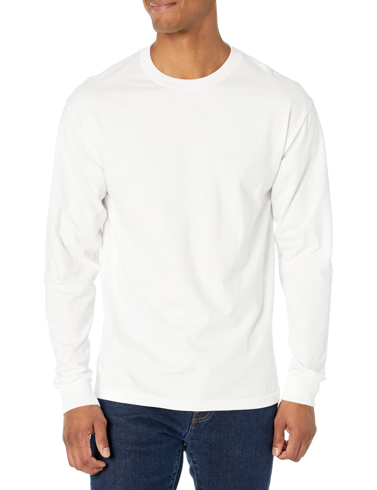 Hanes Men\'s Long Sleeve Beefy-T Shirt, White, Large (Pack of 2)
