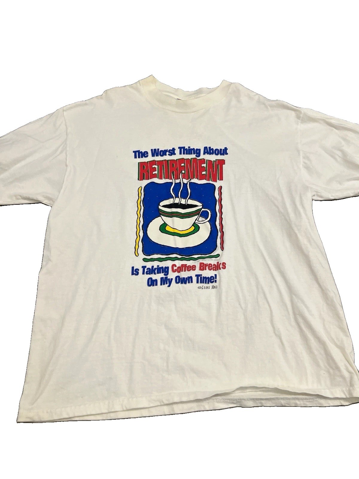 Vintage T Men’s XL White Cotton Knit Crew Neck Coffee Retirement Graphic Tee