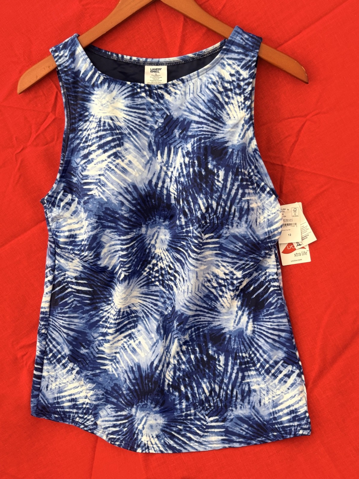LAND\'S END HIGH NECK TIE DYED SWIM TAKINI TOP NWT SIZE 12