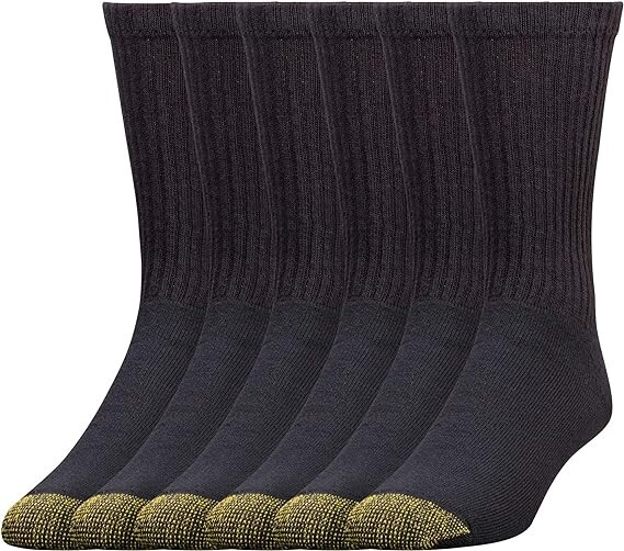 GoldToe Men\'s Black Cotton Crew Athletic Sock, 12 Pair Shoe Size 6-12.5