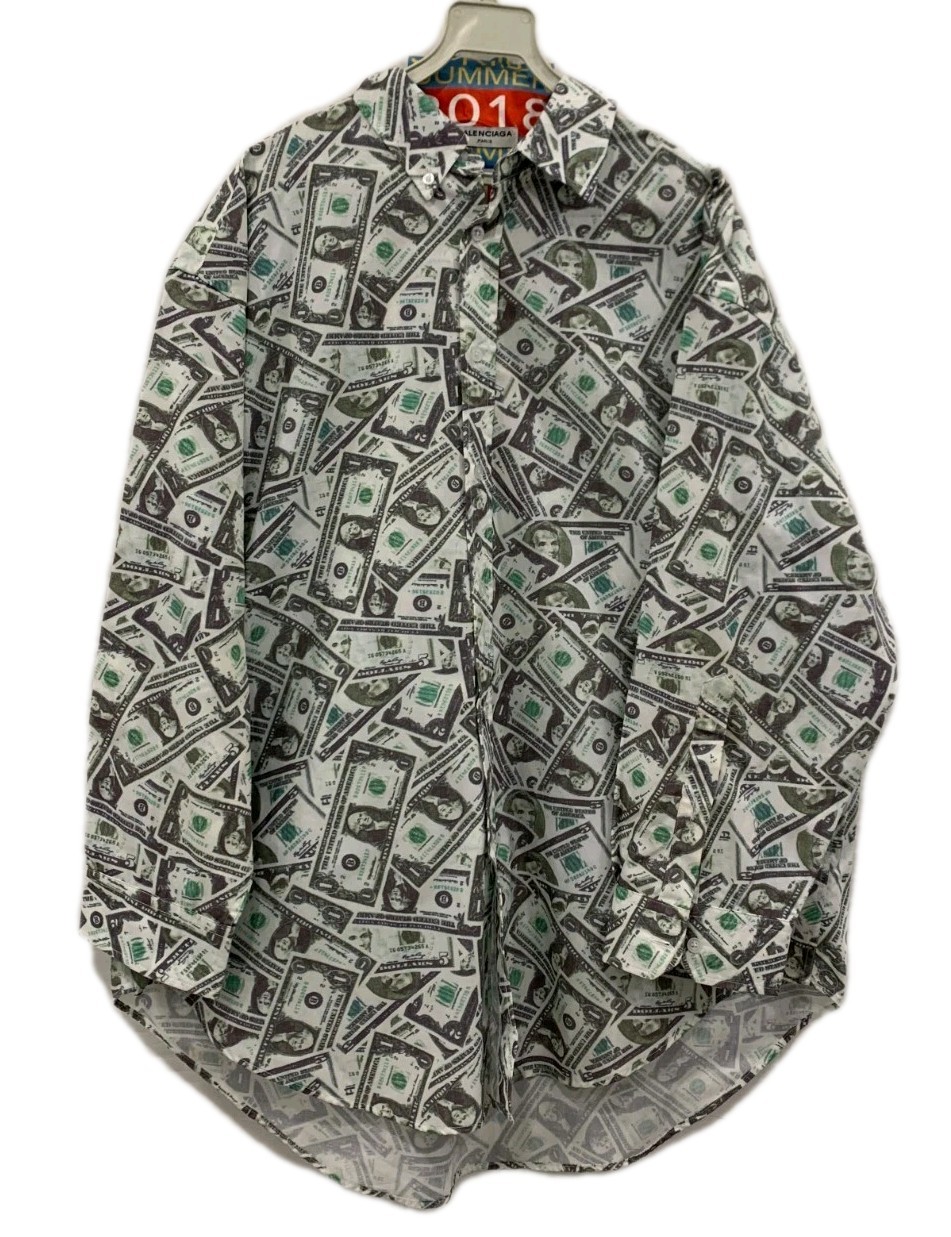 Balenciaga 2018 Dollar Bill Print Oversized Shirt SS18 Runway Money Rare XXL#162