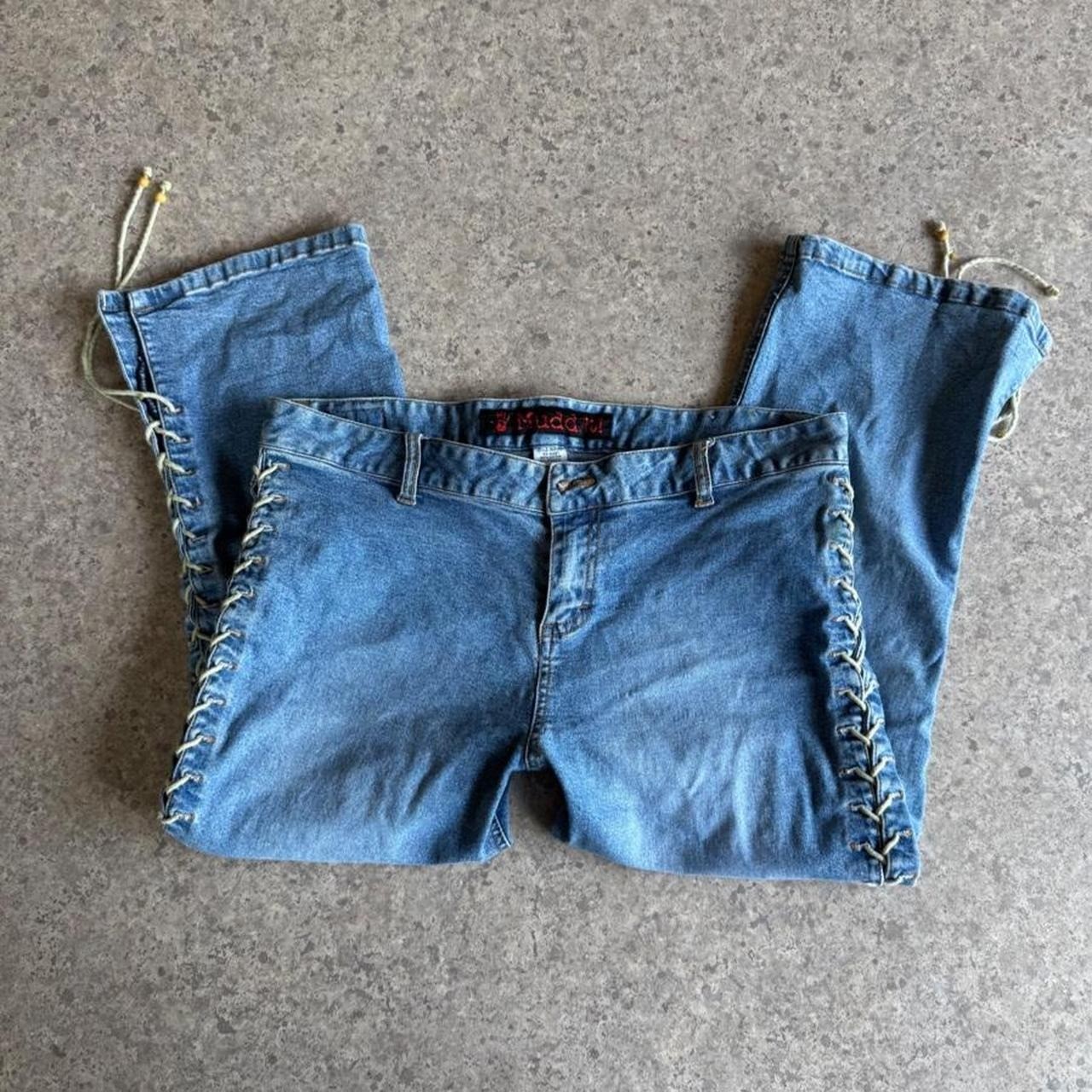 2000\'s y2k MUDD vintage lace up capri low rise mall core grunge flared jeans