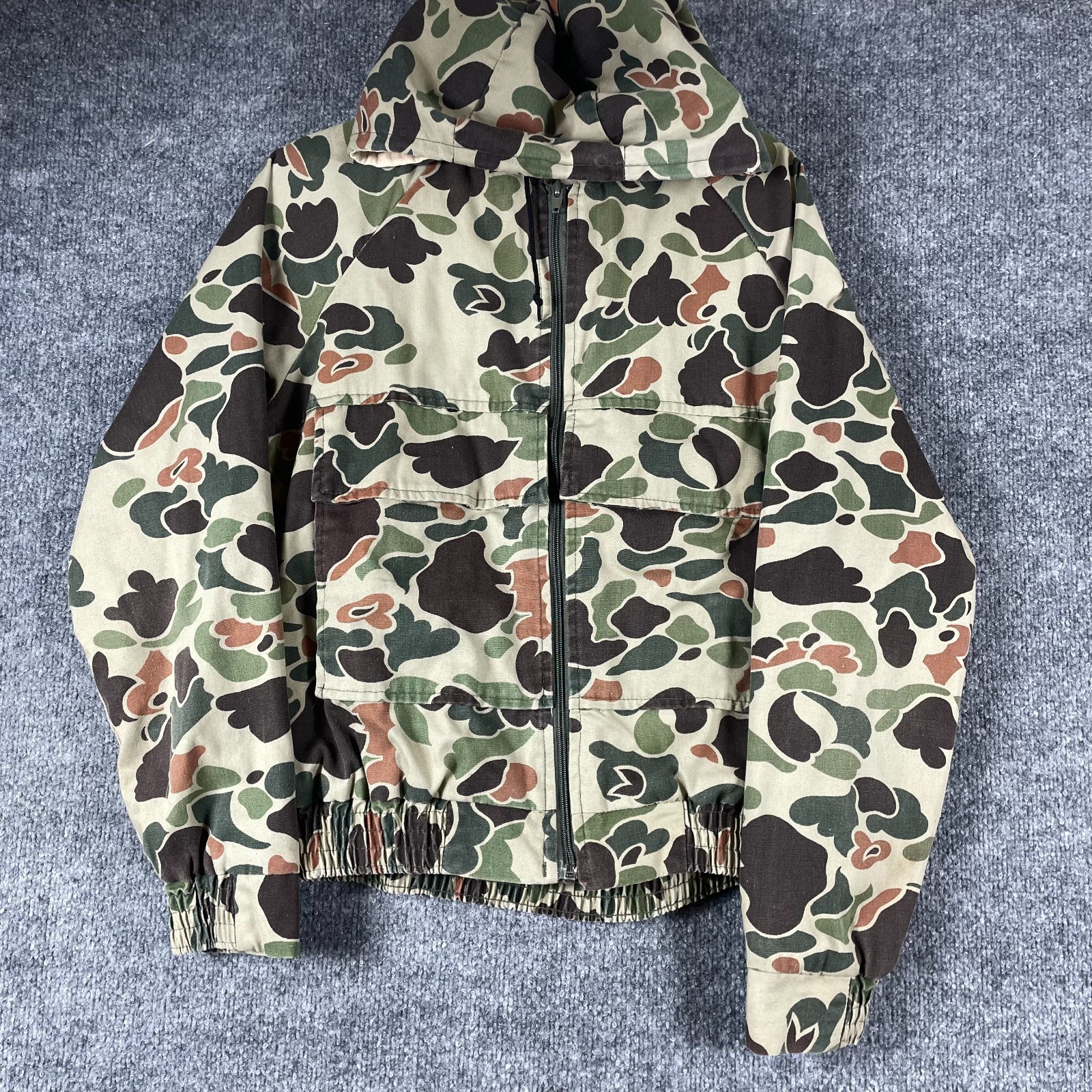 Vintage Walls Jacket Mens Small Green Duck Camo Canvas Zip Up Lined Hunting 70s