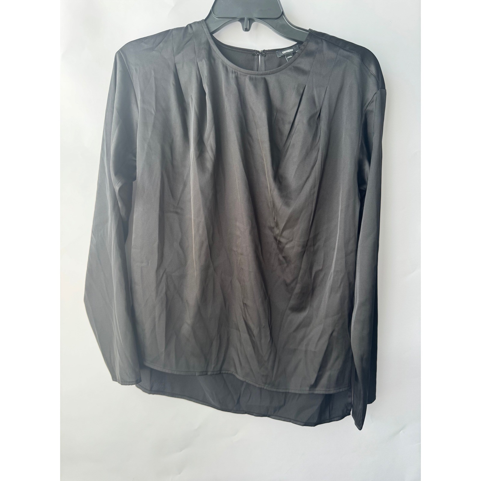 Express Womens Black Satin Pleated Front Long Sleeve Blouse Top XS New