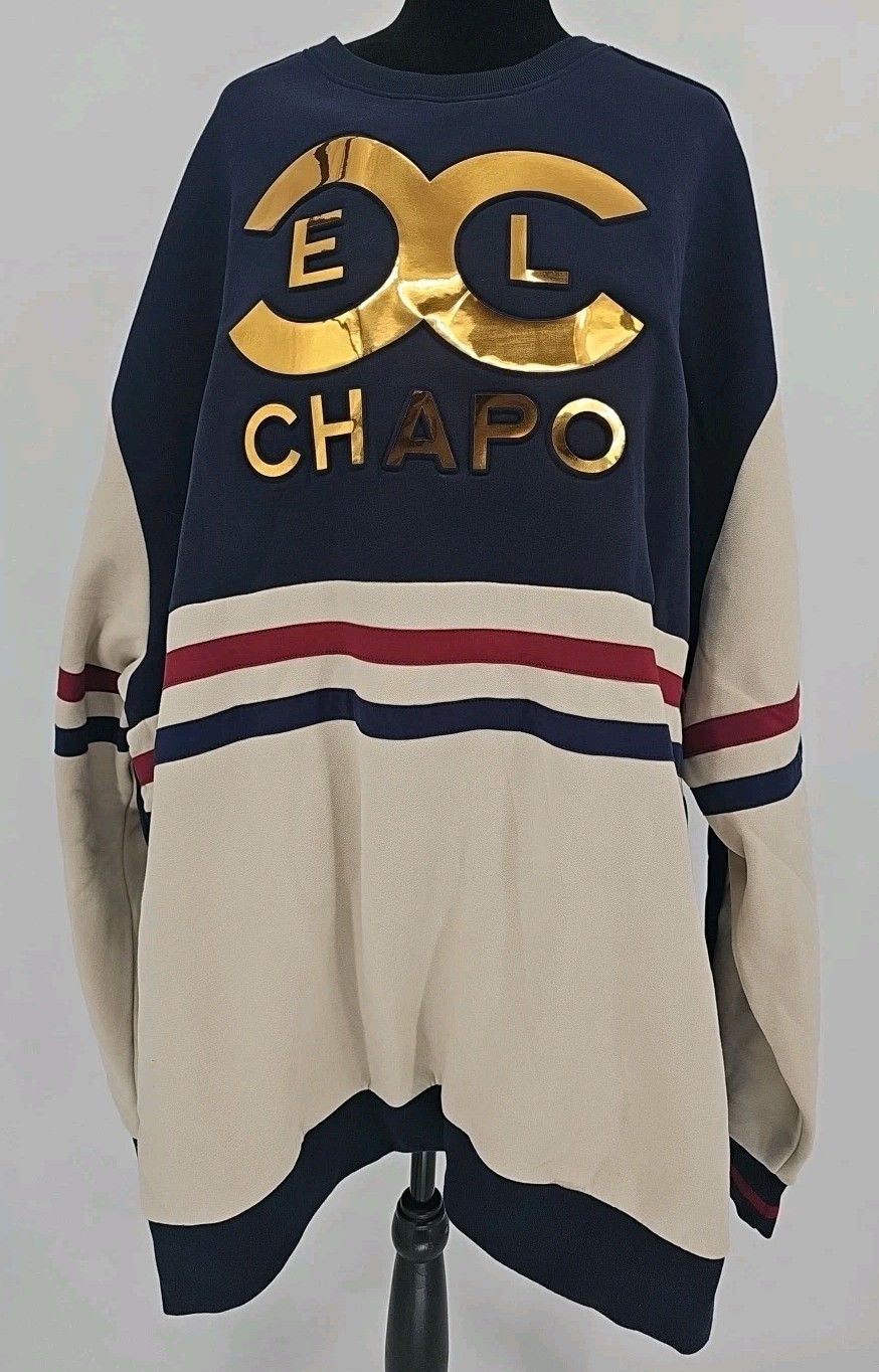 Makobi Mens Quilted Sweatshirt 6XB Tan Navy Red Gold El Chapo Pockets NWT