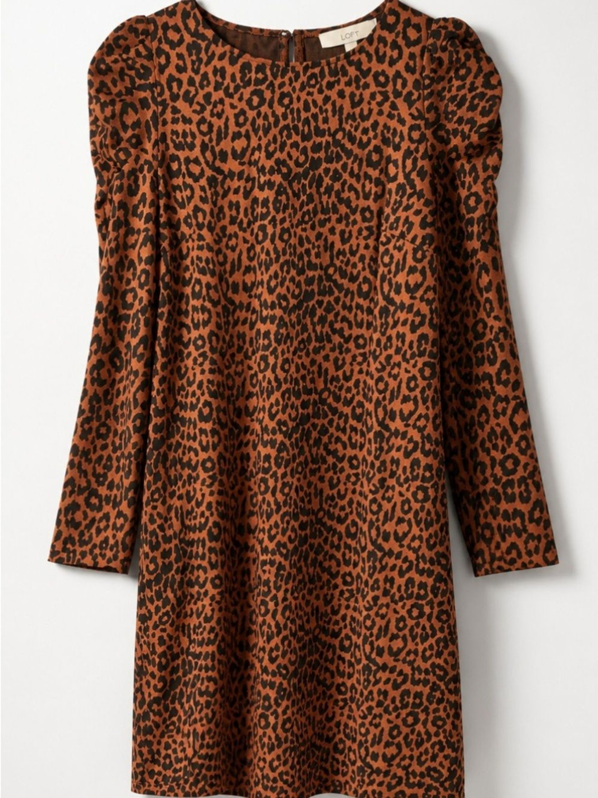 LOFT Rust Brown & Black Leopard-Print Long-Sleeve Shift Dress