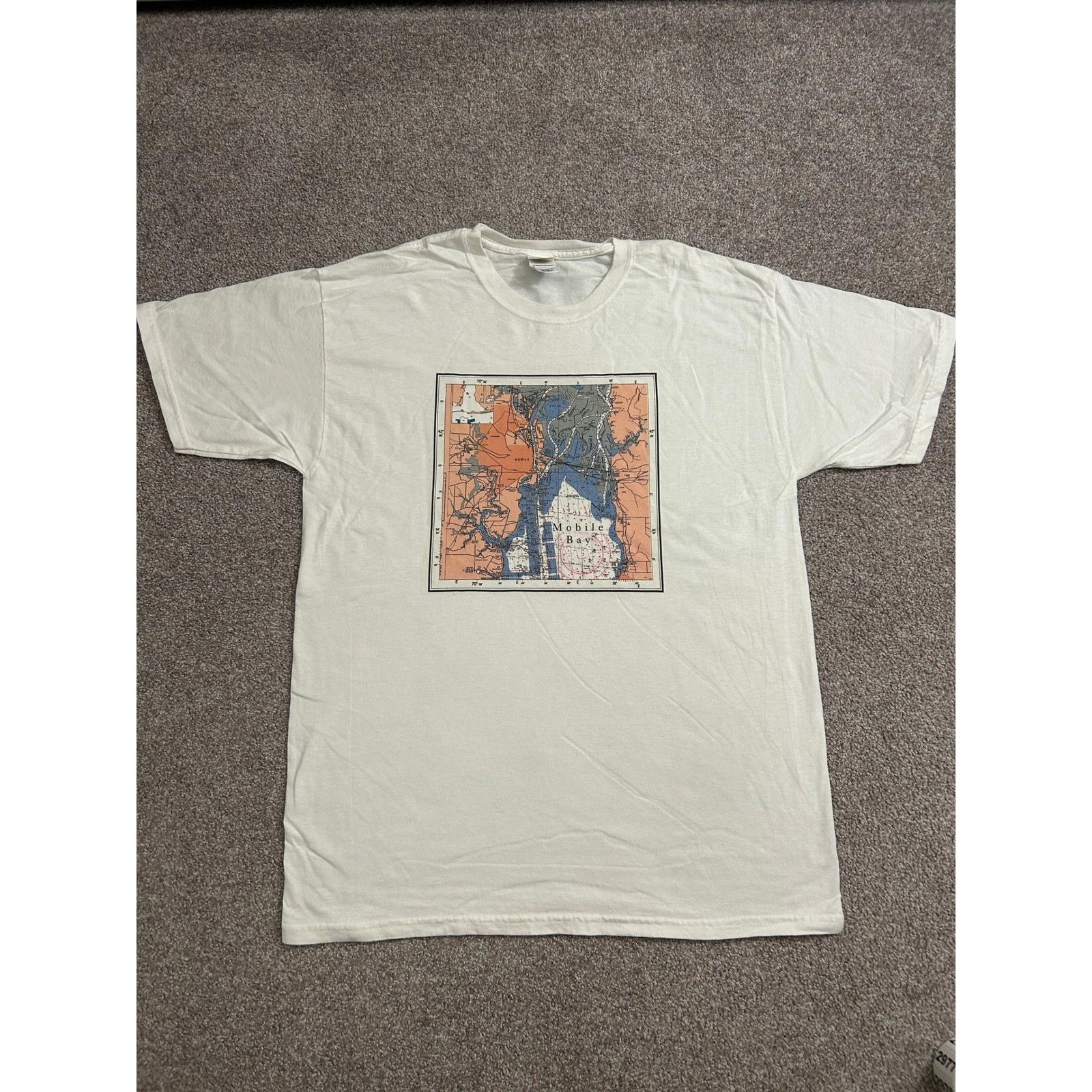 Vintage Mobile Bay Map T-Shirt Mens Large White Excellent Nautical Graphic Tee