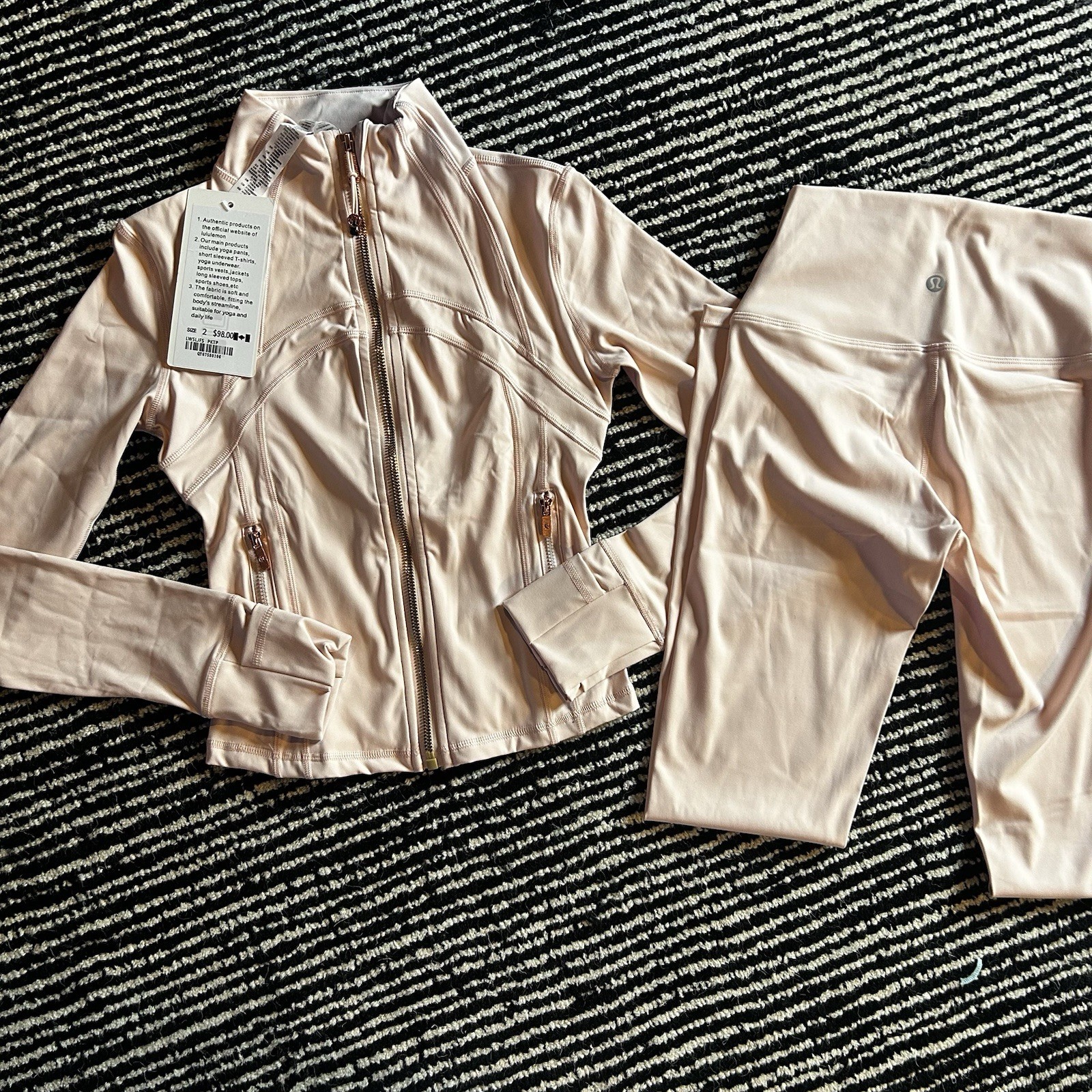 lululemon light pink Jacket & Leggings Set W/Gold Zip Size 2