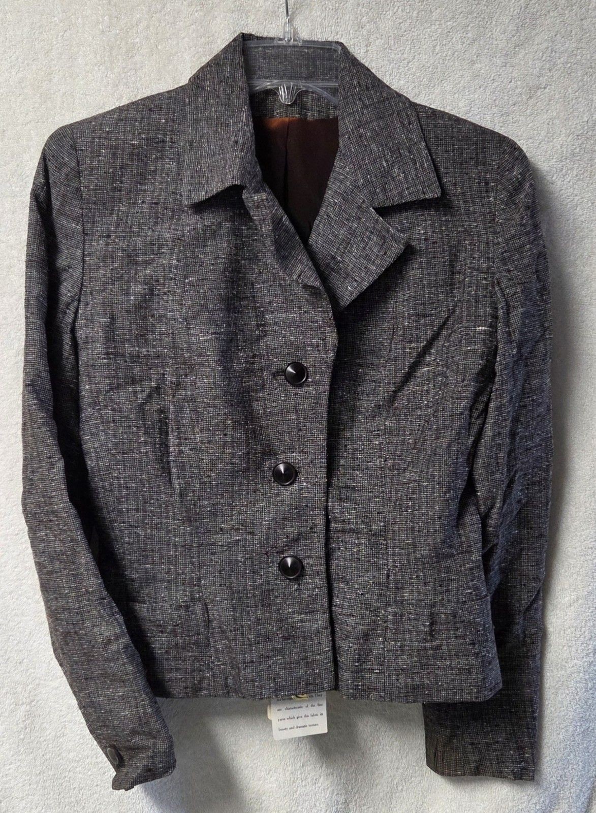 VTG 1950s Russeks Fifth Ave Cropped Tweed Blazer Jacket Pure Raw Silk NOS NWT 14