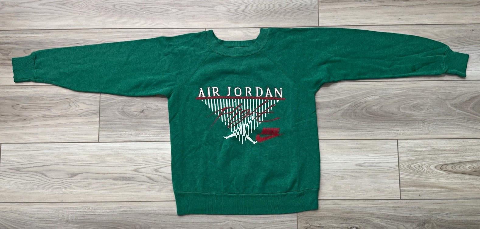 Vintage 80s Air Jordan Flight Nike Sweatshirt Green Raglan Pannill USA Made S