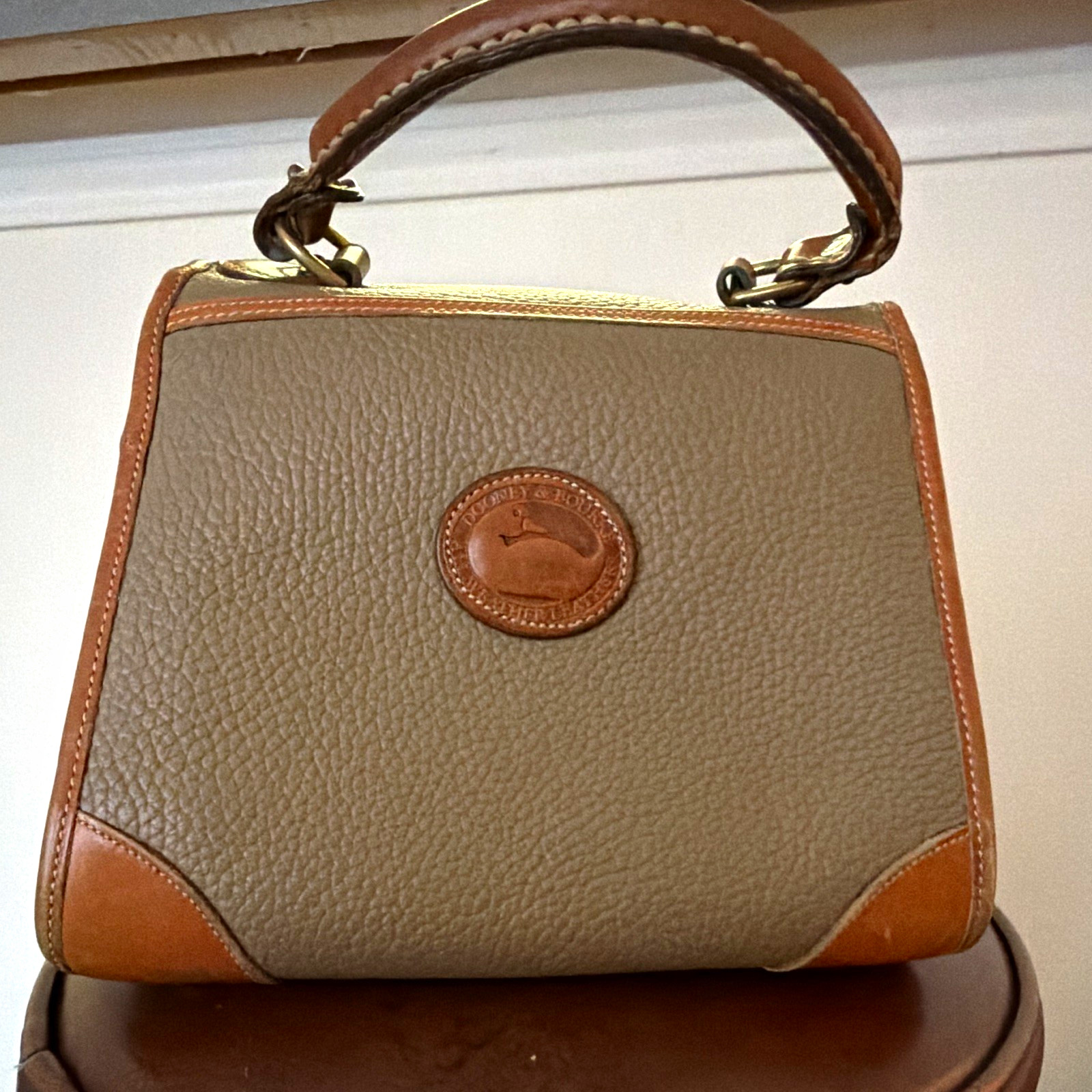 Dooney & Bourke Pebbled Leather Top Handle Handbag Buckle Taupe/Brown