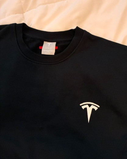 Official Black Tesla Unisex Mens Crewneck Sweatshirt Embroidered Logo Size M
