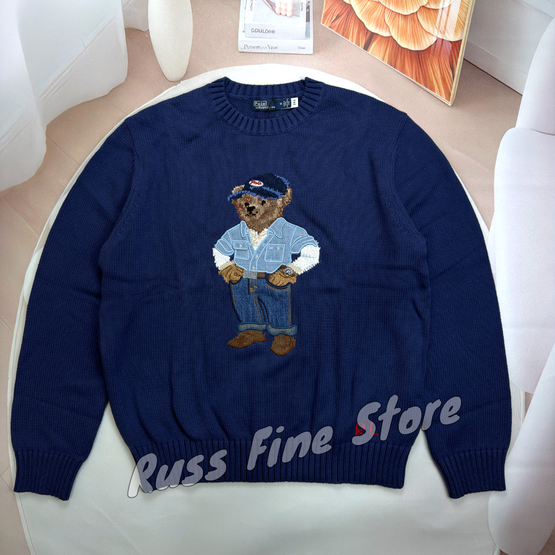 POLO RALPH LAUREN Polo Navy Bear Knit Crewneck Sweater Men Size - XL