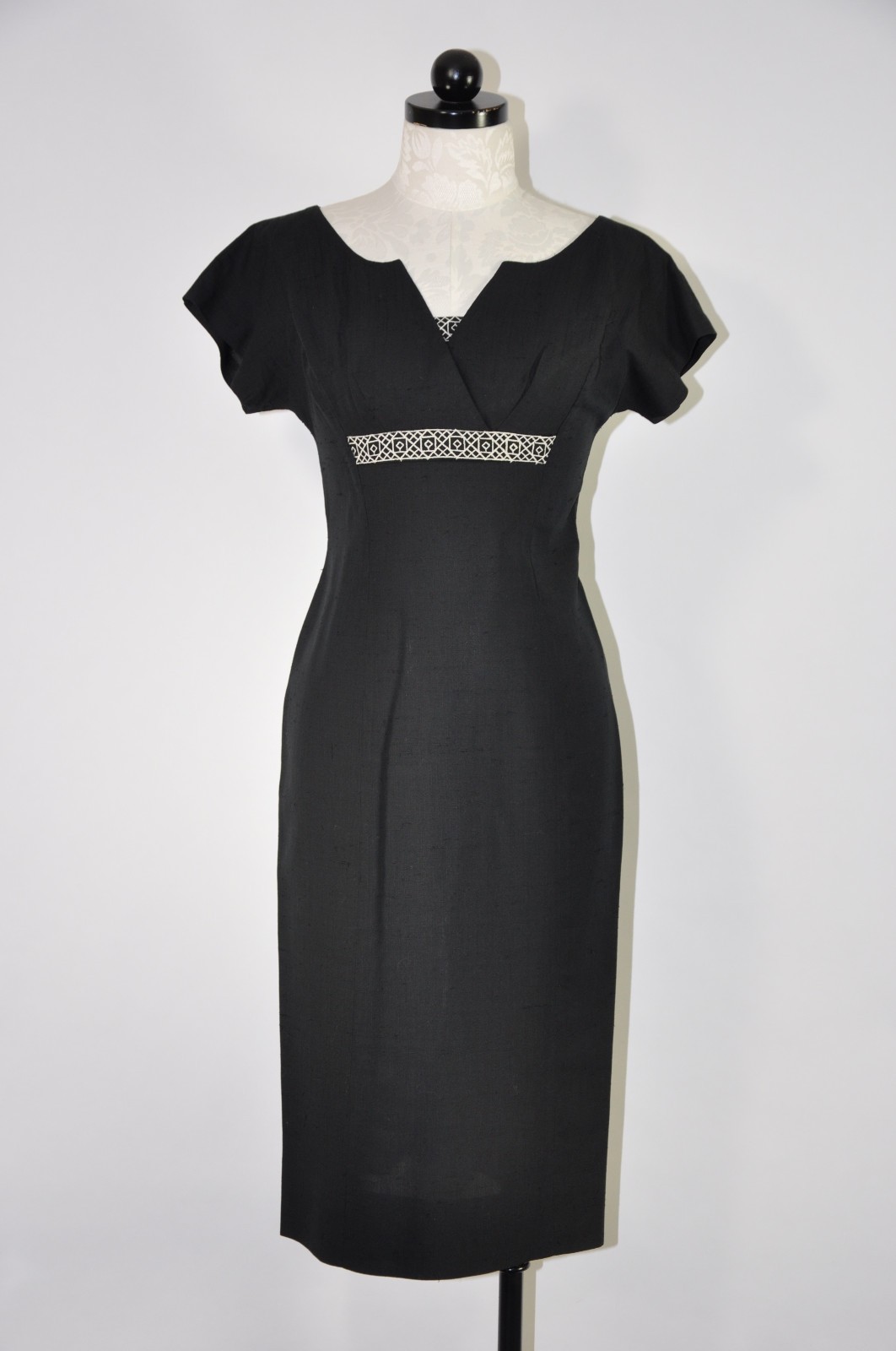 VTG 1950s Lilli Diamond Black White Embroidery Two Piece Coat Pencil Dress Set S