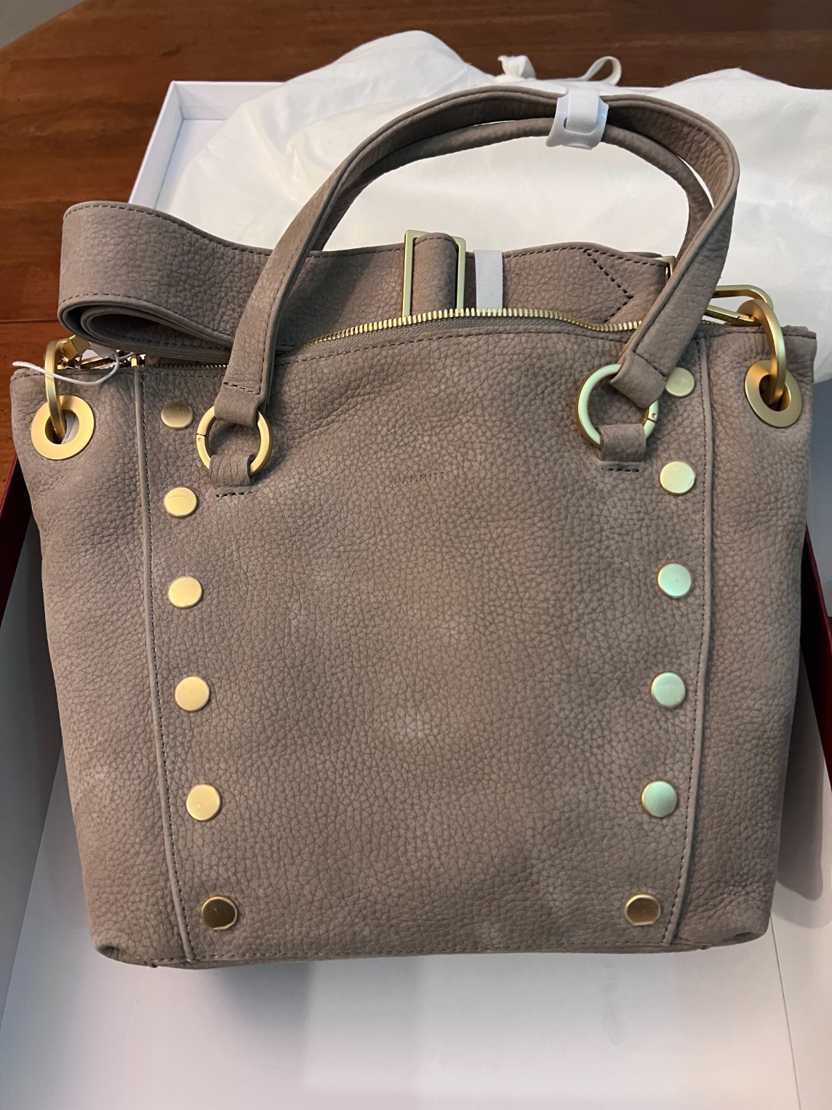 Hammitt Daniel Med Suede Leather Handbagt Grey Natural BR Gold NWT
