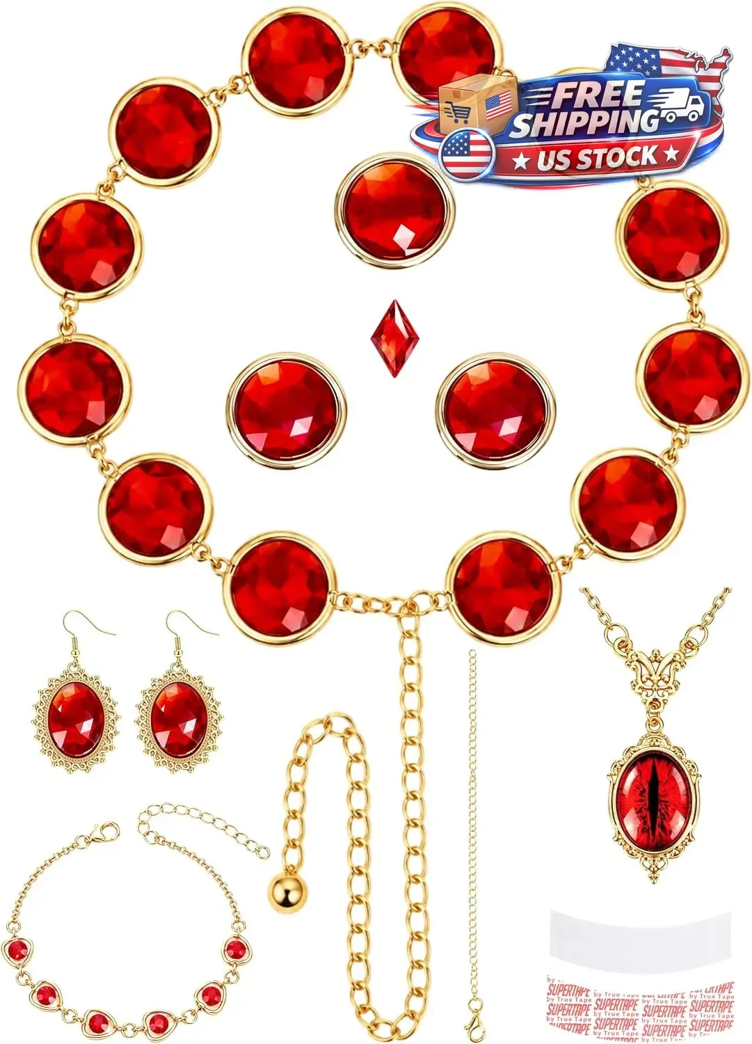 Red Gem Waist Belt,Raven Costume Accessories Belt,Adjustable,Cosplay,10Pcs |