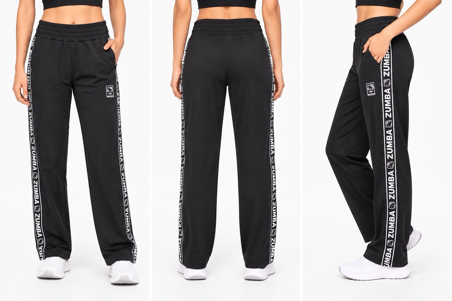 Zumba x Hello Kitty Women’s Small Black Track Pants Logo Side Stripe Athletic