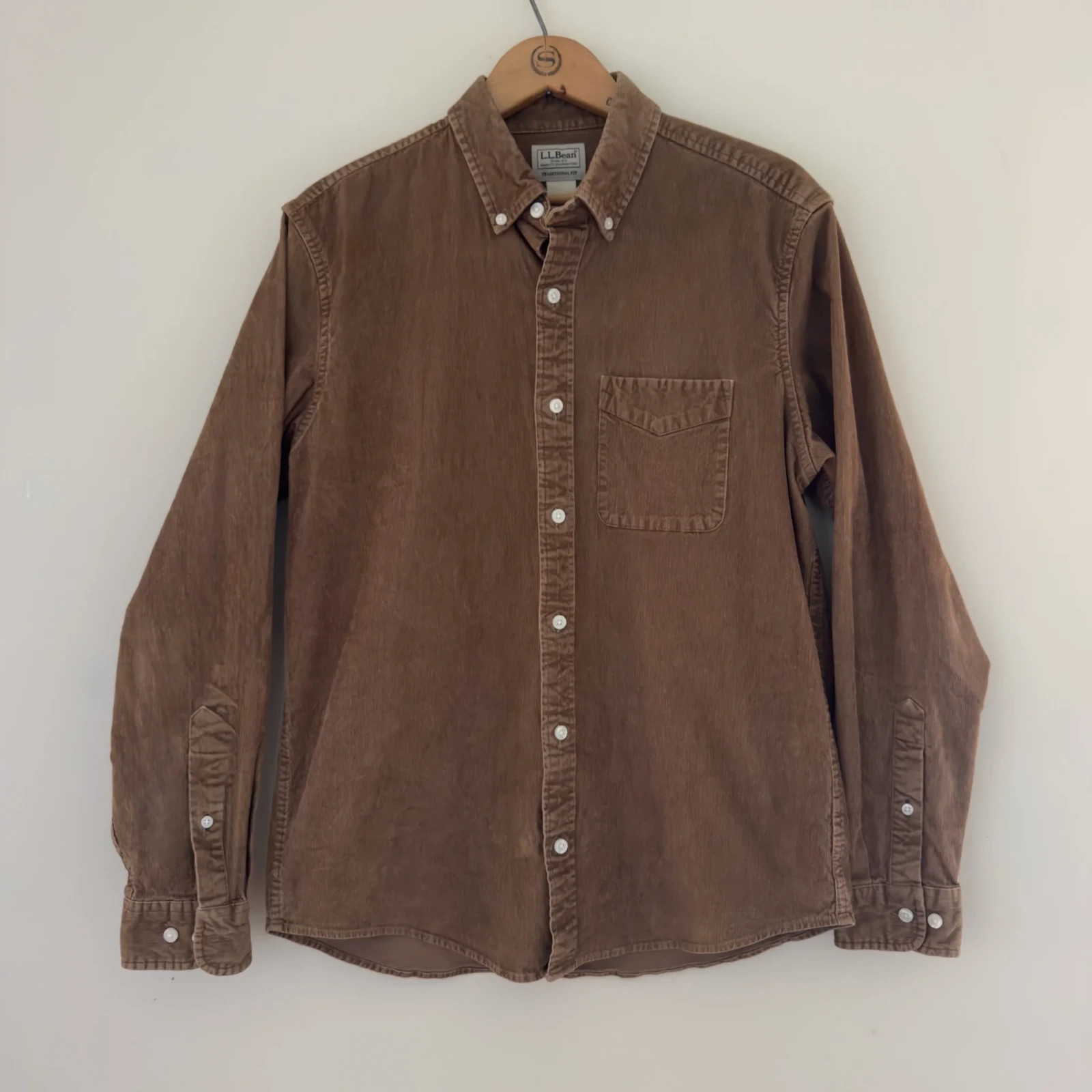 L.L.Bean Men\'s Camel Corduroy Button-Down Shirt, M-Reg