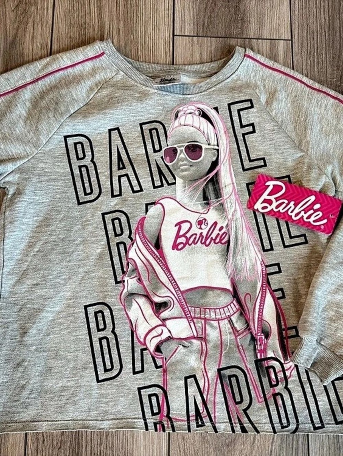 NWT Barbie Official Mattel Girls Grey Crewneck Sweatshirt Size XL 14-16