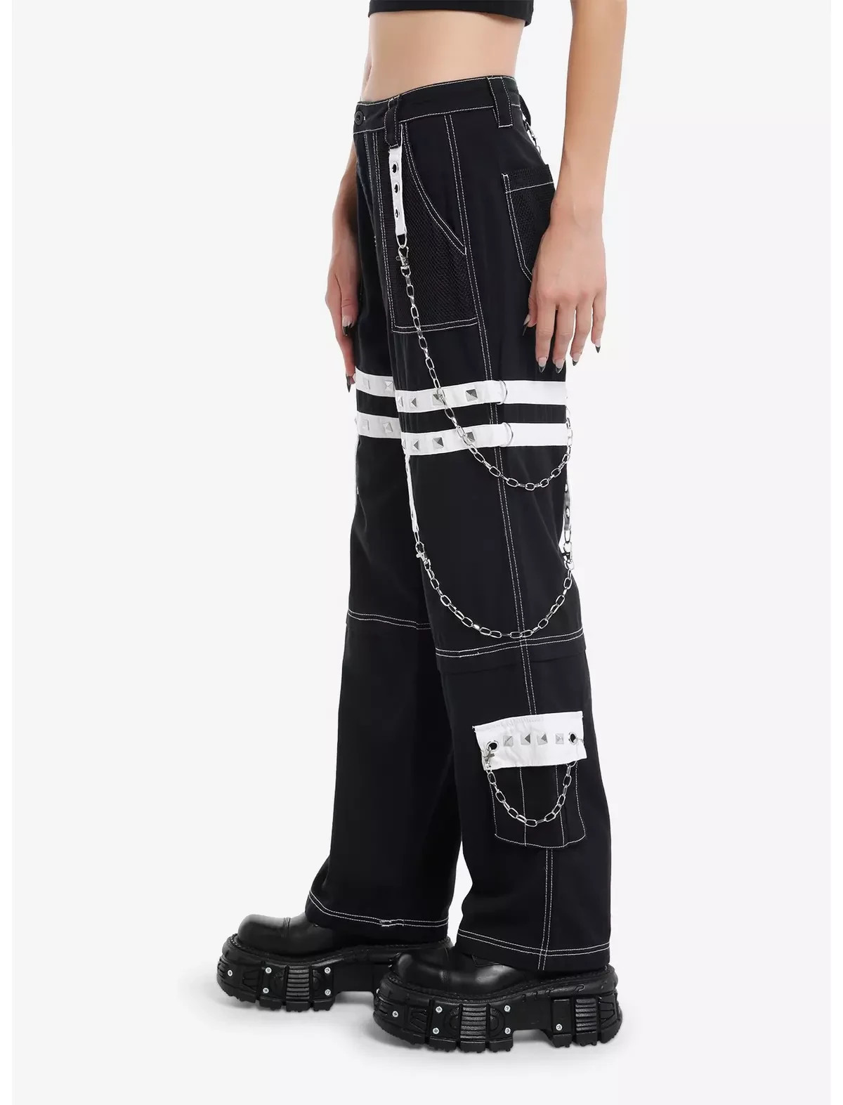 Hot Topic Black & White Grommet Suspender Chain Skater Punk Rock Gothic Raver
