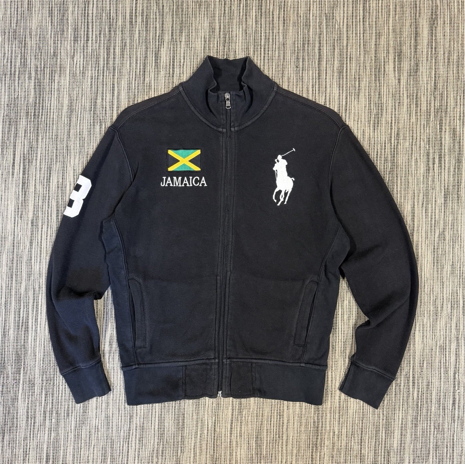 Polo by Ralph Lauren Men\'s Full Zip Sweatshirt Black Jamaica Logo Size S