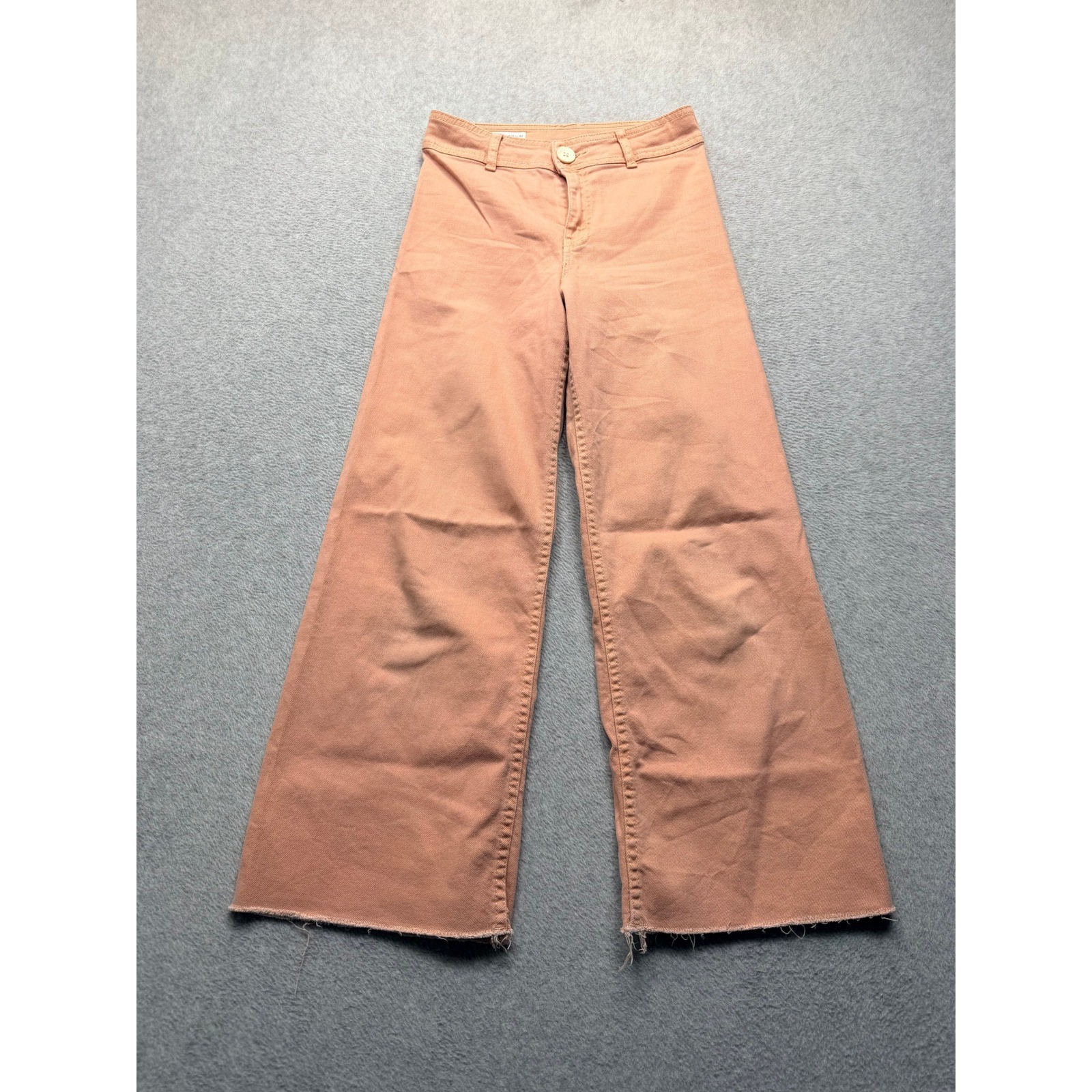 Zara Kids Peach Pink Wide Leg High Waisted Pants Frayed Hem Size 11-12