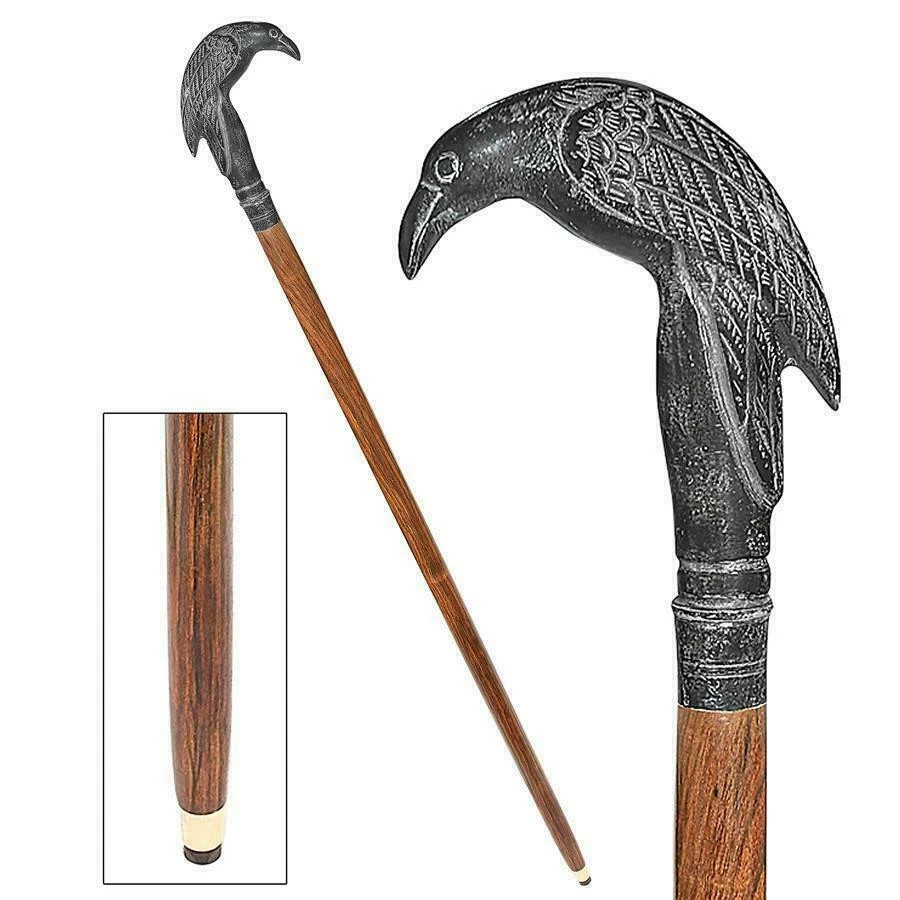 Rare Victorian RAVEN Handcrafted Walking Stick Cane-AL Black Steampunk Handle