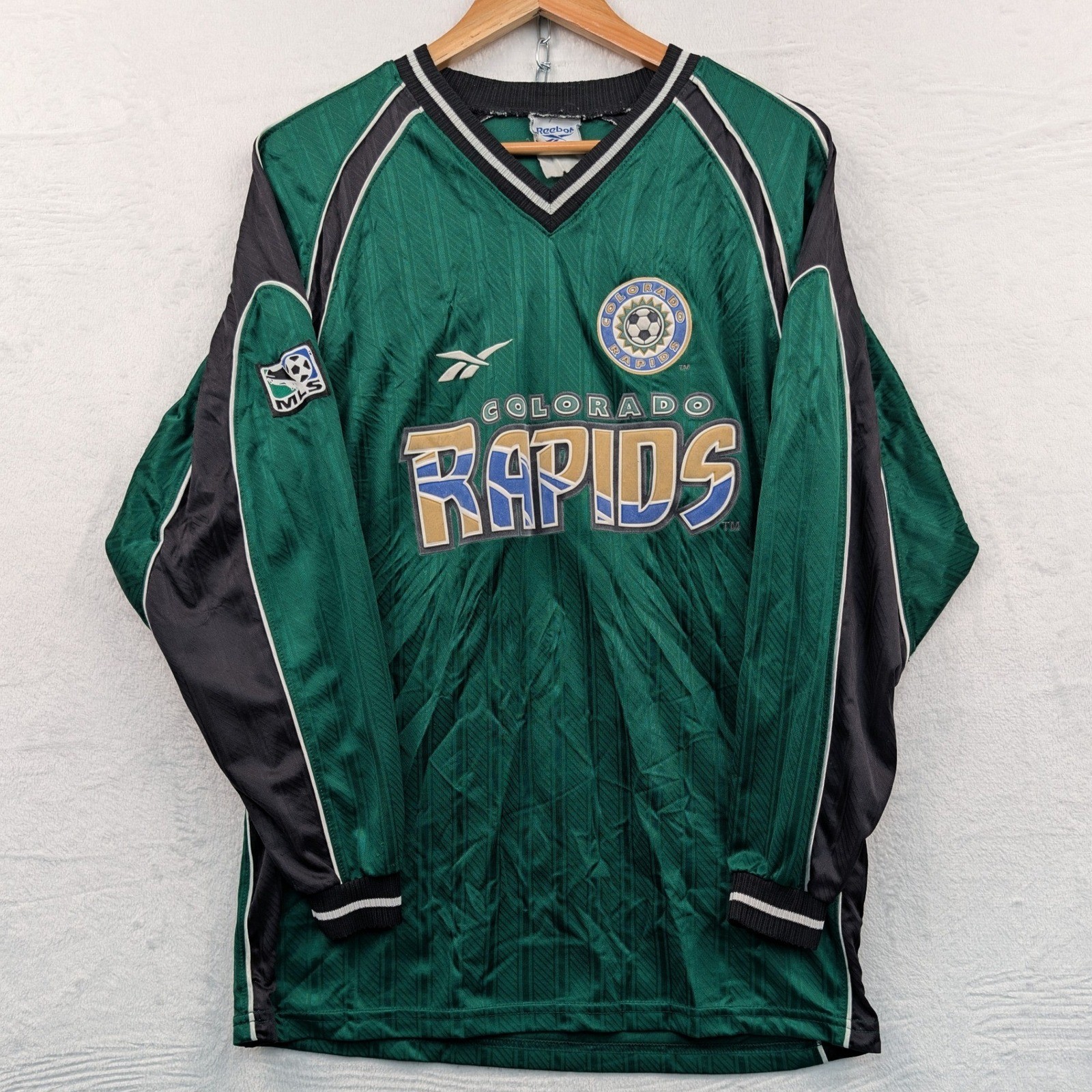 VTG Reebok Jersey Men\'s L Green Colorado Rapids MLS Soccer Athletic Sporty 90s