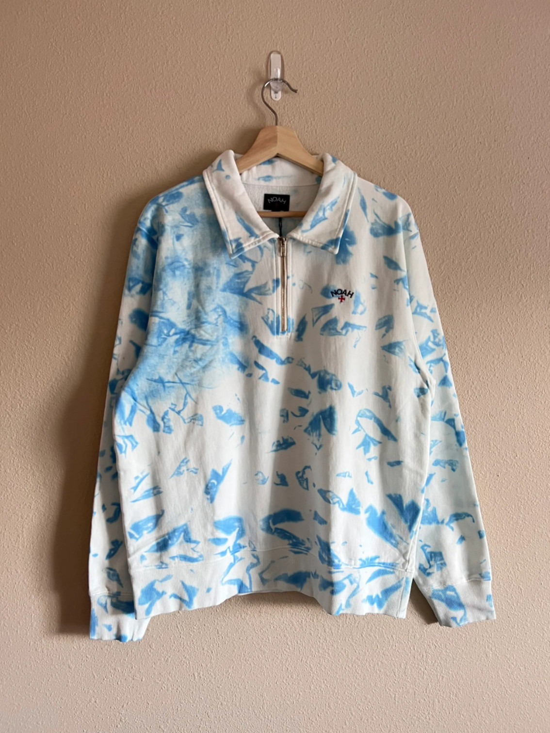 Noah Splatter Dye Half Zip Pullover - Size Large - Blue - NEW