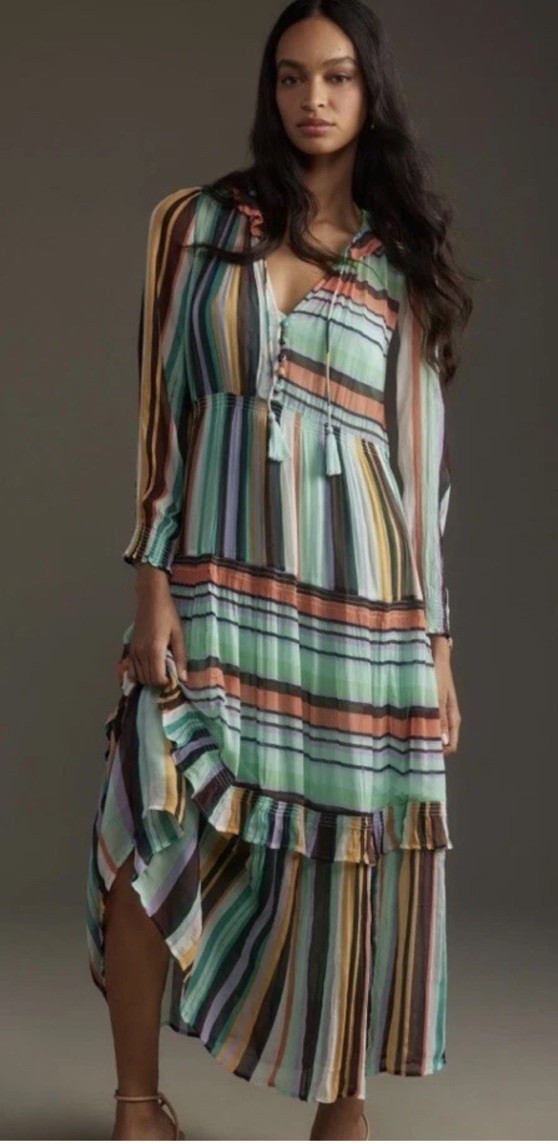NWT Anthropologie size S The Marais printed chiffon maxi dress has slip boho