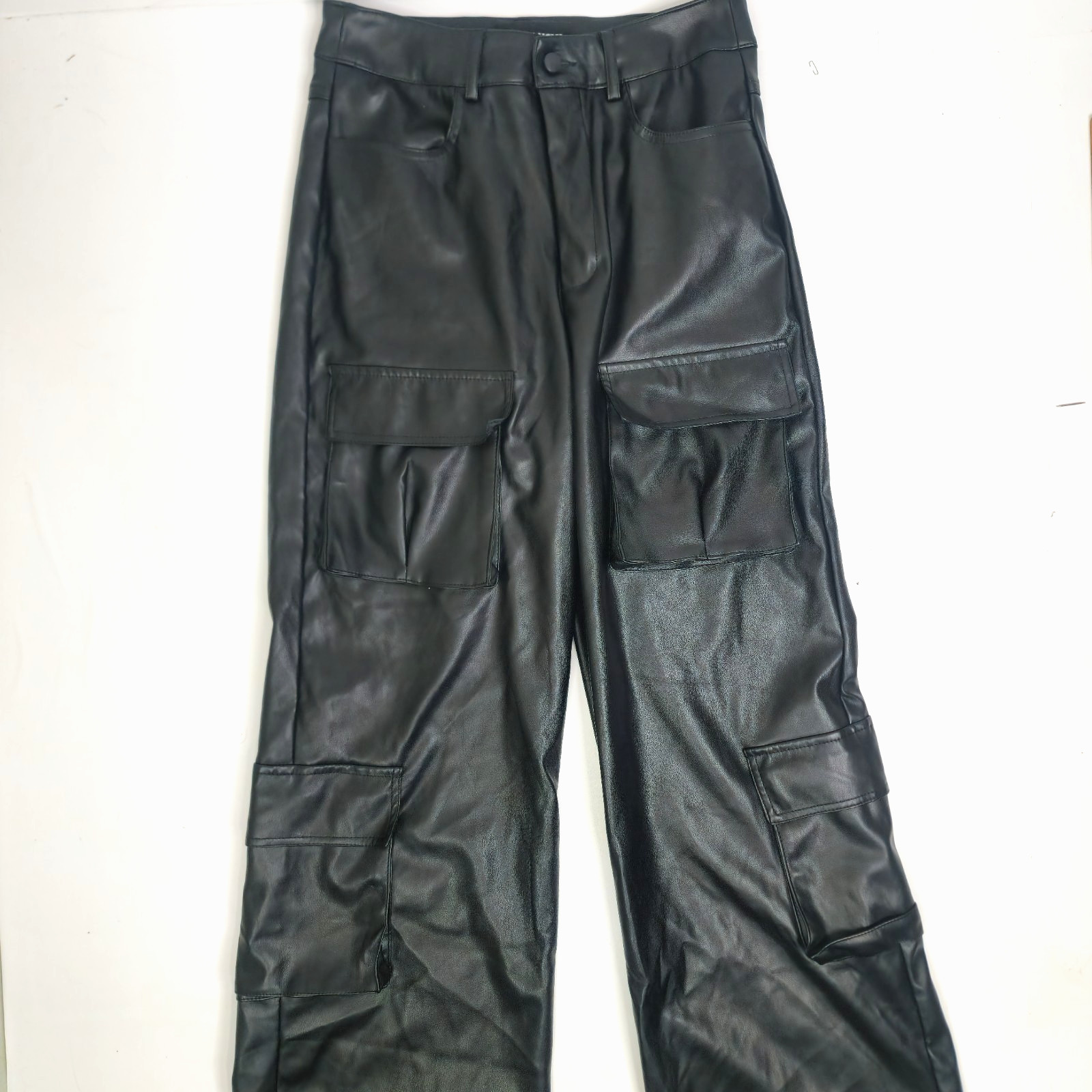 Fashion Nova Faux Leather Cargo Pants Women\'s Medium Black Wide Leg Streetwear