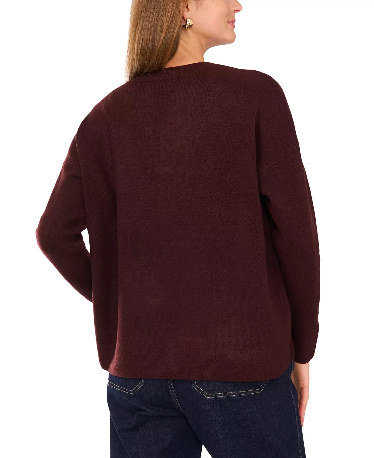 Vince Camuto Women’s V-Neck Pullover Top Dropped Shoulder Chocolate Brown Size M
