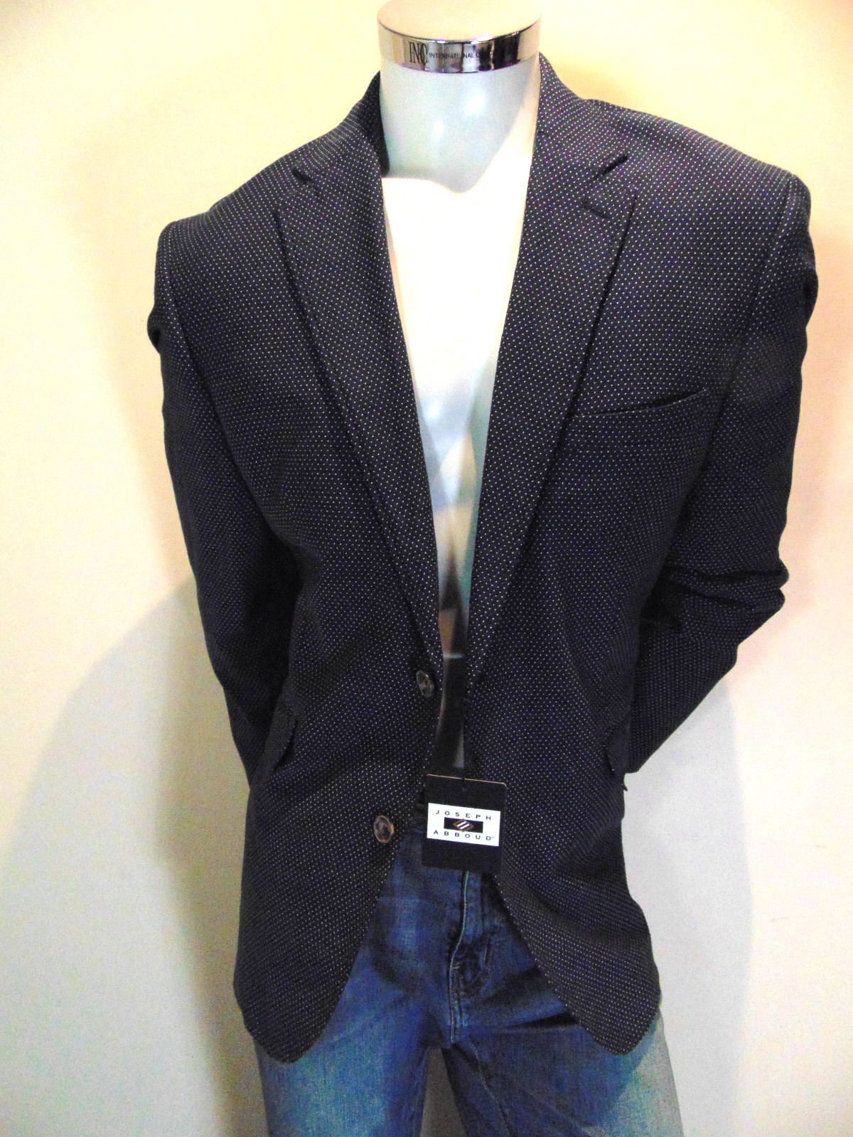 Joseph Abboud Blazer Mens XL Blue Dot Sport Coat Slim Stretch Suit Jacket $300