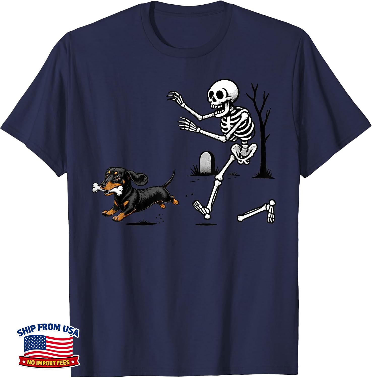 Funny Dachshund Skeleton Bone Chase Halloween T-Shirt