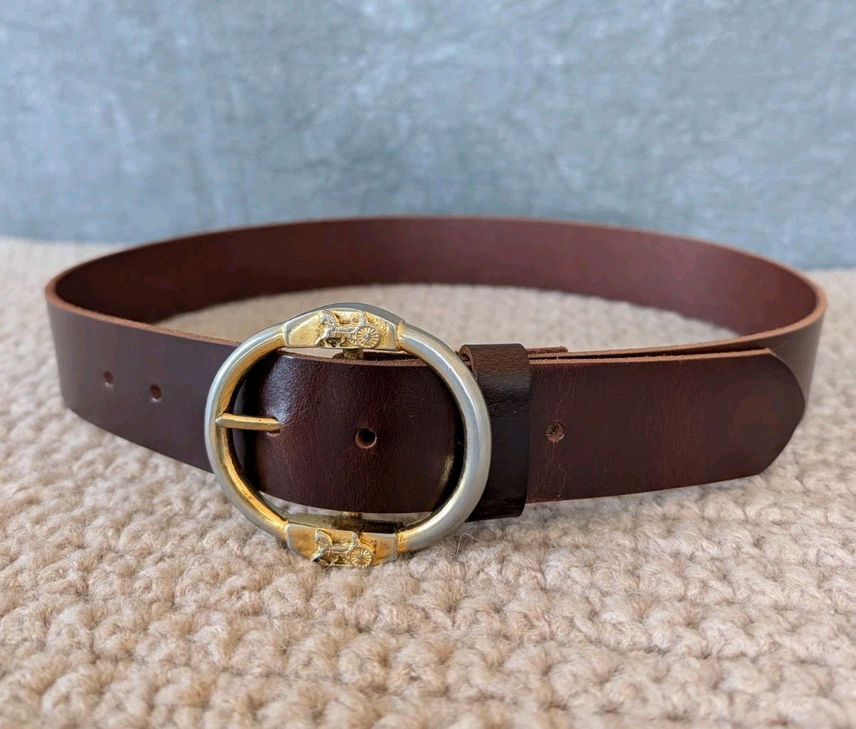 Vintage Céline Paris Horse & Carriage Oval Buckle Leather Belt Sz US 32