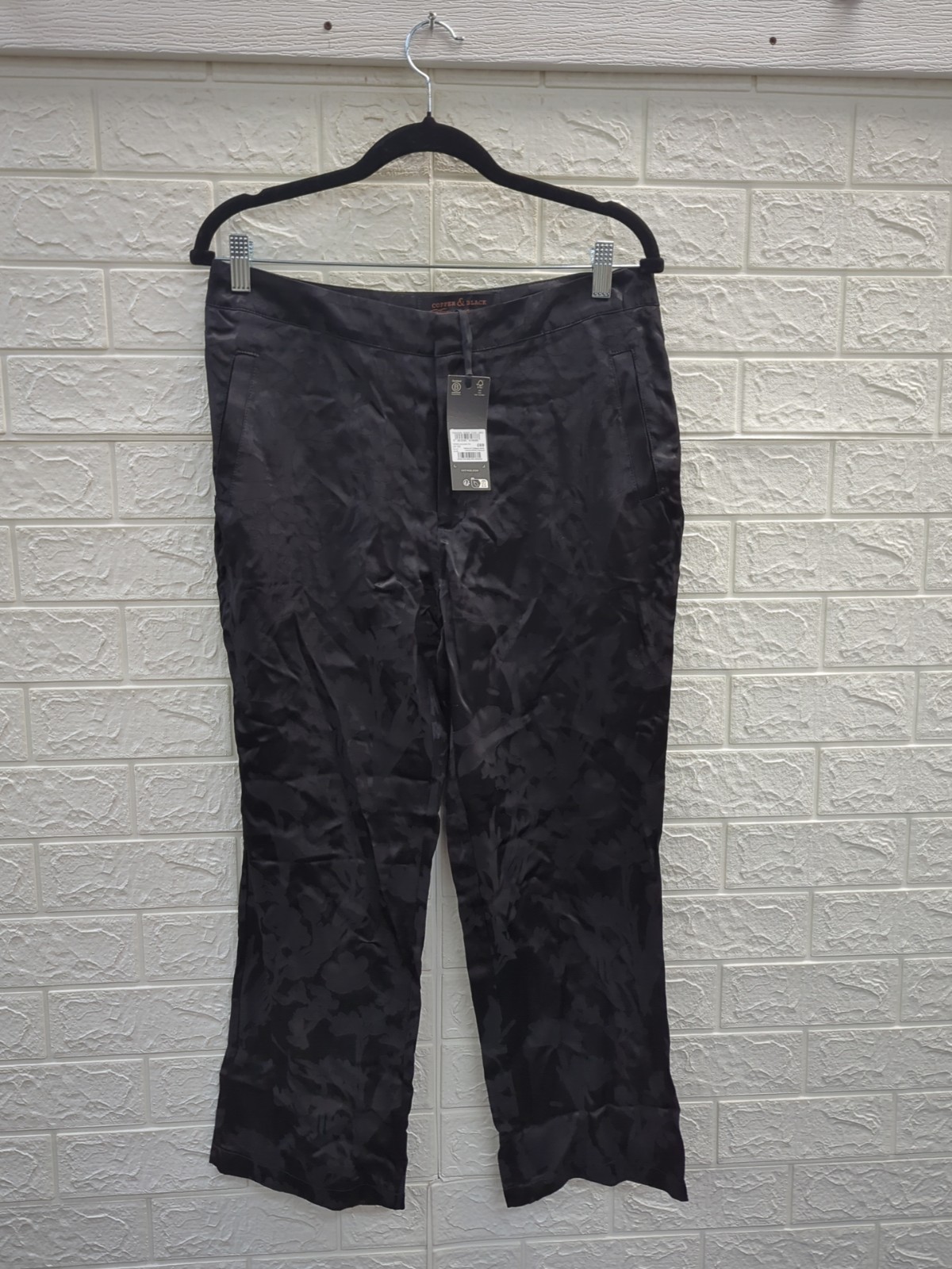 New Fatface Copper & Black Hallie Tapered Floral Jacquard Trousers Womens Sz 8S